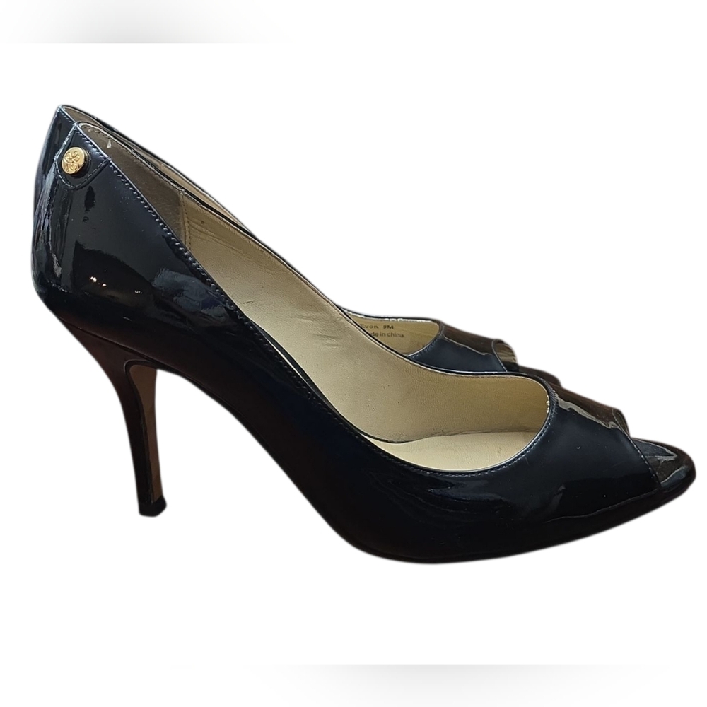 J.Renee Glossy Black Peep-Toe Heels